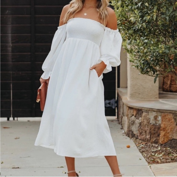Vici white off the shoulder midi dress - Picture 1 of 10